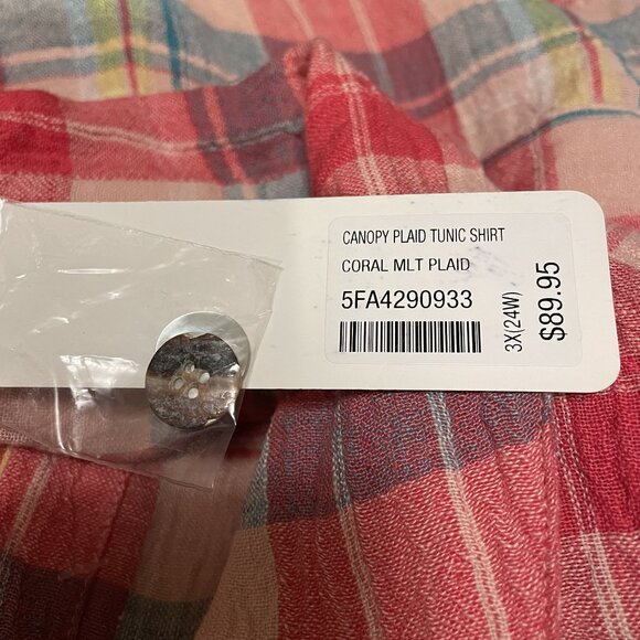 Soft Surroundings Womens Red Plaid Linen Button-Up Long Sleeve Shirt Size 3X - Picture 9 of 11